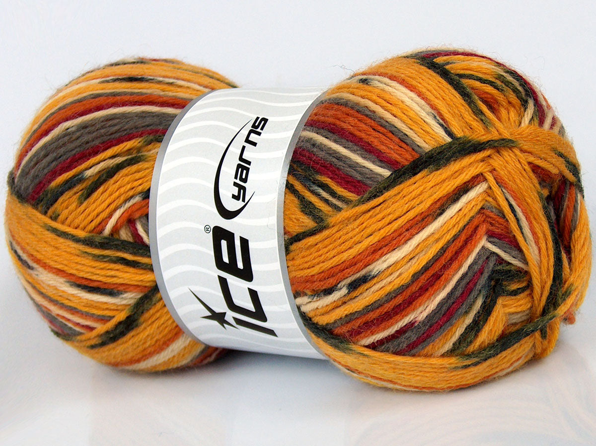Lot of 2 x 150gr Skeins Ice Yarns GLAMOR SOCK (75% Superwash Wool) Yarn Gold Shades Red Grey Cream