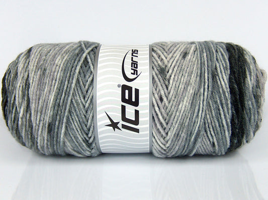 Lot of 2 x 200gr Skeins Ice Yarns SALE SELF-STRIPING Yarn Grey Shades Black