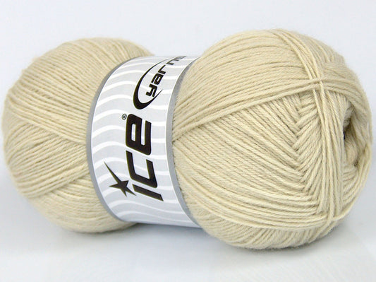 Lot of 4 x 100gr Skeins Ice Yarns SOLID SOCK (75% Superwash Wool) Yarn Ecru