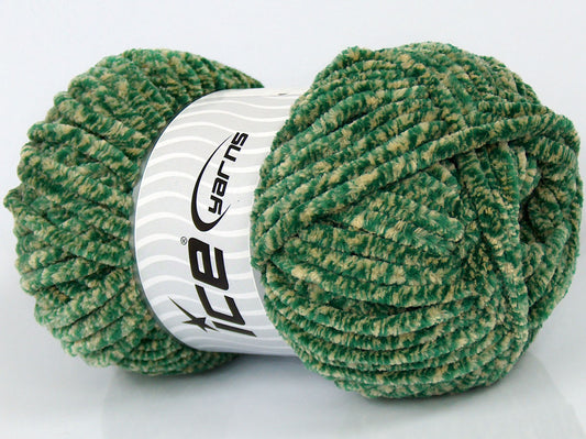Lot of 3 x 100gr Skeins Ice Yarns SALE CHENILLE (100% MicroFiber) Yarn Green Beige
