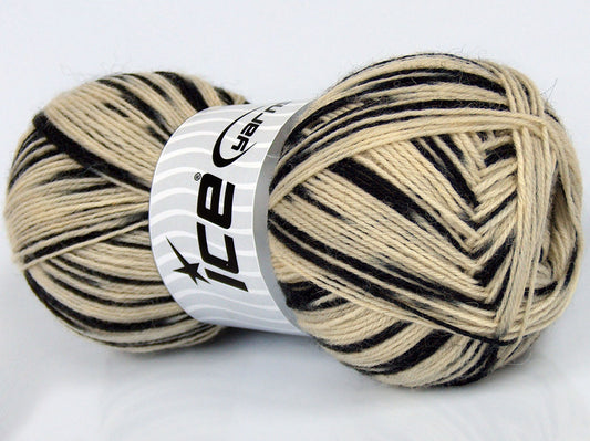 Lot of 4 x 100gr Skeins Ice Yarns COZY SOCK (75% Superwash Wool) Yarn Black Cream