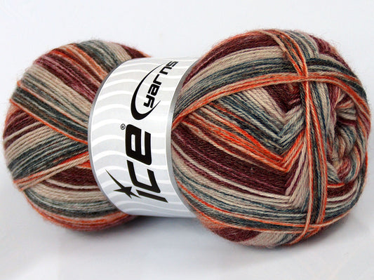 Lot of 4 x 100gr Skeins Ice Yarns SILK SOCK (10% Silk 35% Superwash Wool) Yarn Orange Burgundy Cream Anthracite Black