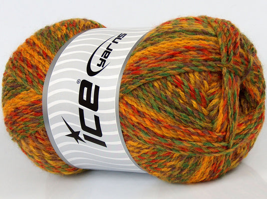 190 gr ICE YARNS SALE SELF-STRIPING Hand Knitting Yarn Green Gold Orange