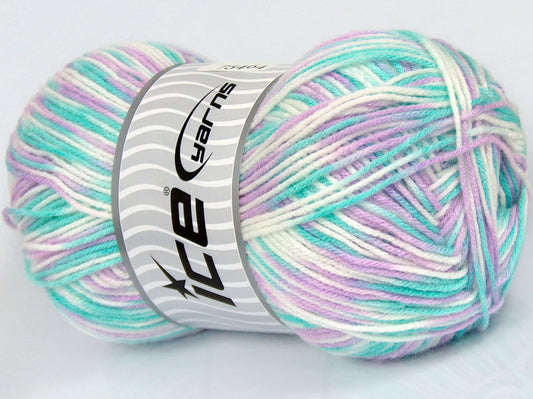 270 gr ICE YARNS SALE SELF-STRIPING Hand Knitting Yarn Turquoise White Lilac
