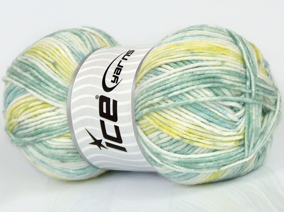 Lot of 3 x 90gr Skeins Ice Yarns SALE BABY Yarn Green Turquoise White