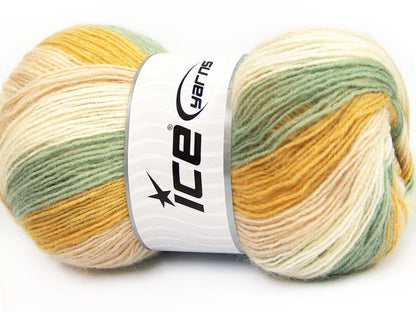 Lot of 4 x 100gr Skeins Ice Yarns ANGORA PRINT (20% Angora 20% Wool) Yarn Green Gold Light Pink Cream
