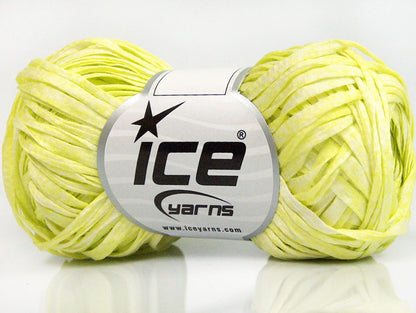 Lot of 8 Skeins ICE COTTON TAPE PRINT (100% Cotton) Yarn Neon Yellow White