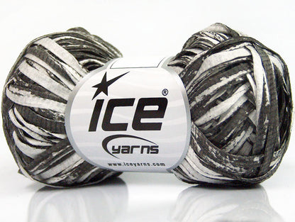 Lot of 8 Skeins ICE COTTON TAPE PRINT (100% Cotton) Yarn Dark Khaki White