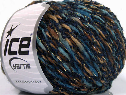 Lot of 8 Skeins ICE SALE WINTER (40% Wool) Yarn Navy Blue Shades Brown Shades Gold