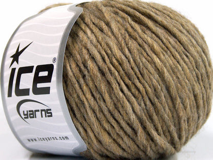 Lot of 8 Skeins ICE WOOL CORD BULKY (50% Wool) Hand Knitting Yarn Camel Melange