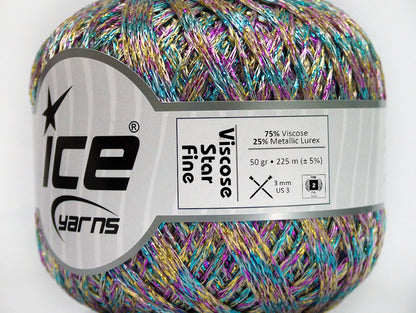 Lot of 6 Skeins ICE VISCOSE STAR FINE (75% Viscose) Yarn Turquoise Pink Gold Beige