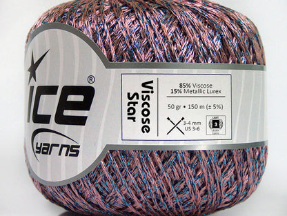 Lot of 6 Skeins Ice Yarns VISCOSE STAR (85% Viscose) Yarn Pink Blue