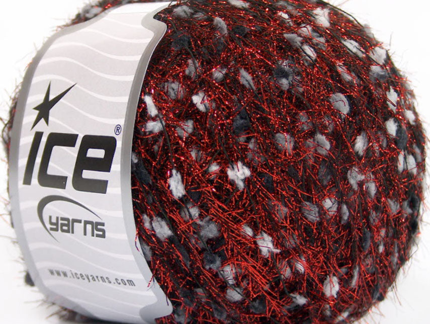 Lot of 8 Skeins ICE SALE POMPOM Hand Knitting Yarn Red Grey Shades White