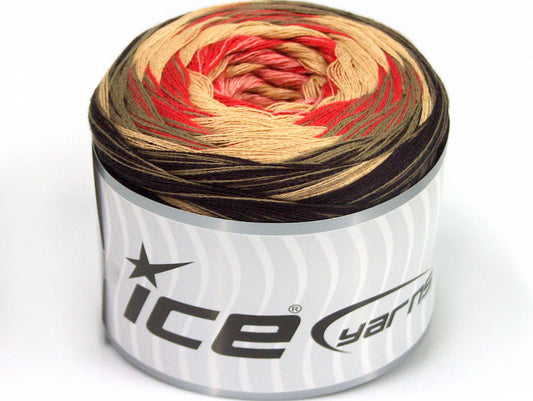 Lot of 2 x 150gr Skeins Ice Yarns CAKES STRIPES (50% Cotton) Yarn Brown Camel Beige Salmon Pink
