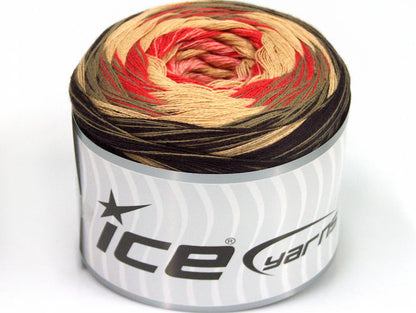 Lot of 2 x 150gr Skeins Ice Yarns CAKES STRIPES (50% Cotton) Yarn Brown Camel Beige Salmon Pink