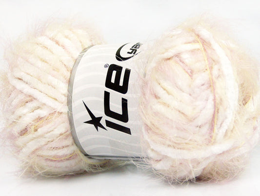 Lot of 4 x 100gr Skeins ICE TECHNO CHENILLE (70% Microfiber) Yarn White Pink Yellow