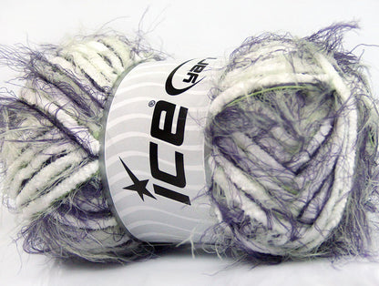 Lot of 4 x 100gr Skeins ICE TECHNO CHENILLE (70% Microfiber) Yarn White Purple Green