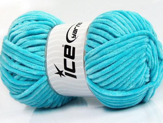Lot of 4 x 100gr Skeins ICE CHENILLE ARAN (100% Microfiber) Yarn Light Turquoise