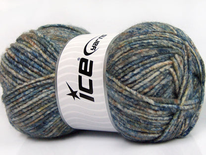 Lot of 4 x 100gr Skeins Ice Yarns WOOL MELANGE (30% Wool) Yarn Blue Shades Camel White
