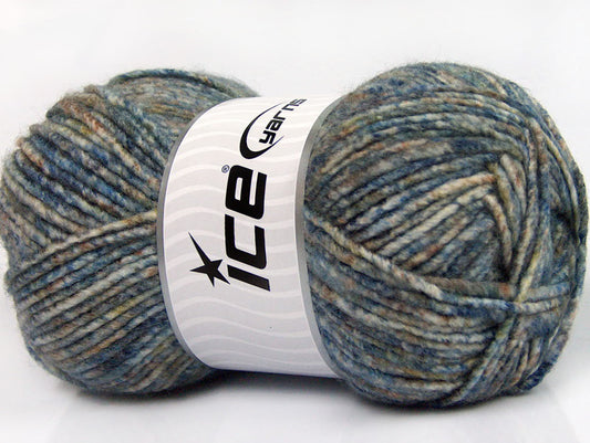 Lot of 4 x 100gr Skeins Ice Yarns WOOL MELANGE (30% Wool) Yarn Blue Shades Camel White