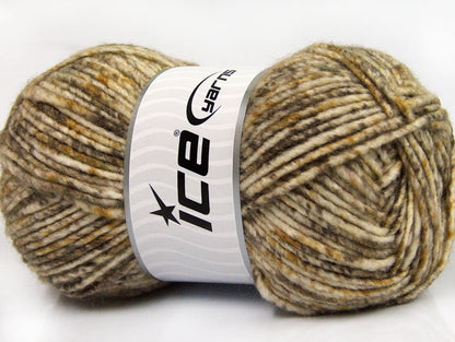 Lot of 4 x 100gr Skeins Ice Yarns WOOL MELANGE (30% Wool) Yarn Brown Shades Camel White
