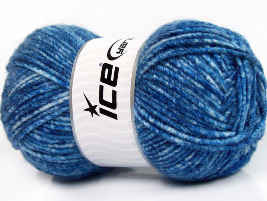 Lot of 4 x 100gr Skeins Ice Yarns WOOL MELANGE (30% Wool) Yarn Blue Shades