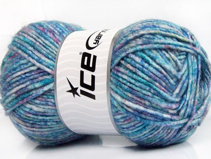 Lot of 4 x 100gr Skeins Ice Yarns WOOL MELANGE (30% Wool) Yarn Turquoise Shades Lilac Pink