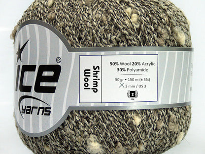 Lot of 6 Skeins ICE SHRIMP WOOL (50% Wool) Hand Knitting Yarn Cream Black