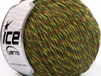 Lot of 8 Skeins ICE WOOL LIGHT (50% Wool) Hand Knitting Yarn Green Shades Brown