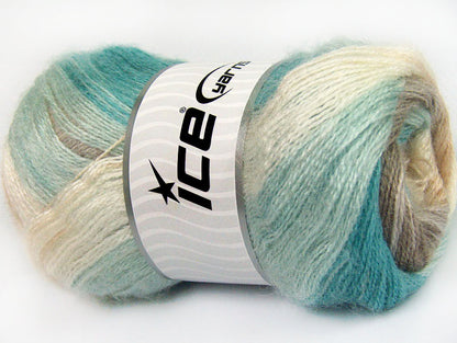 Lot of 4 x 100gr Skeins ICE MOHAIR ACTIVE (50% Mohair) Yarn Turquoise Camel Cream