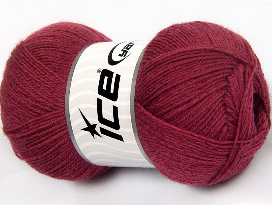 Lot of 4 x 100gr Skeins ICE SOLID SOCK (75% Superwash Wool) Yarn Burgundy