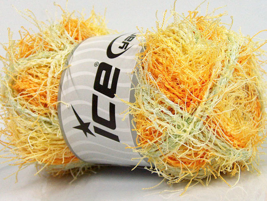 Lot of 4 x 100gr Skeins Ice Yarns SCRUBBER TWIST COLOR Yarn Orange Yellow Light Green White