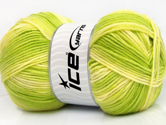 Lot of 4 x 100gr Skeins ICE BABY PRINT Yarn Green Shades Light Yellow