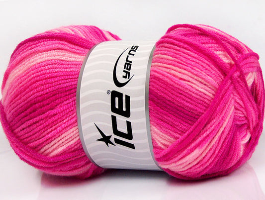 Lot of 4 x 100gr Skeins ICE BABY PRINT Hand Knitting Yarn Fuchsia Pink Shades