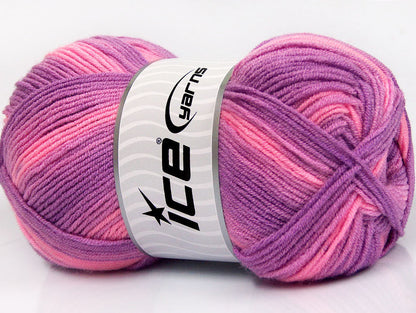 Lot of 4 x 100gr Skeins ICE BABY PRINT Hand Knitting Yarn Lilac Shades Pink