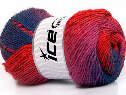 Lot of 4 x 100gr Skeins Ice Yarns PRIMADONNA (50% Wool) Yarn Red Fuchsia Lilac Navy