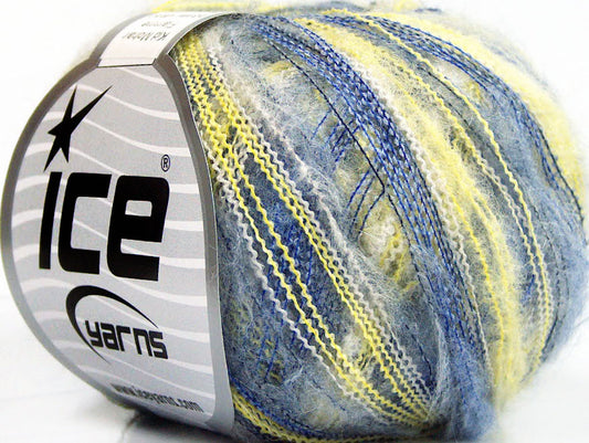 Lot of 10 Skeins Ice Yarns KID MOHAIR FLAMME (37% Kid Mohair) Yarn Blue Yellow White