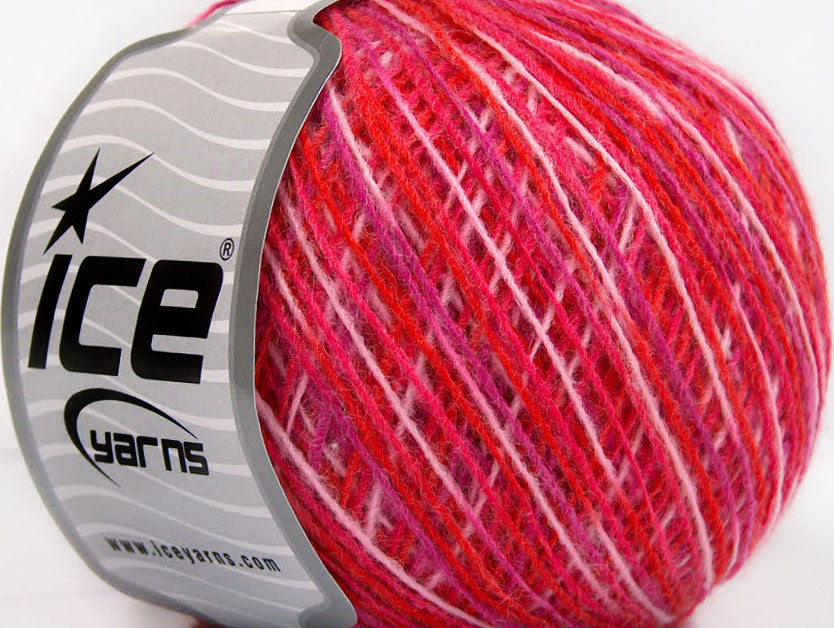 Lot of 8 Skeins ICE WOOL CORD SPORT (50% Wool) Yarn Lilac Red Fuchsia White