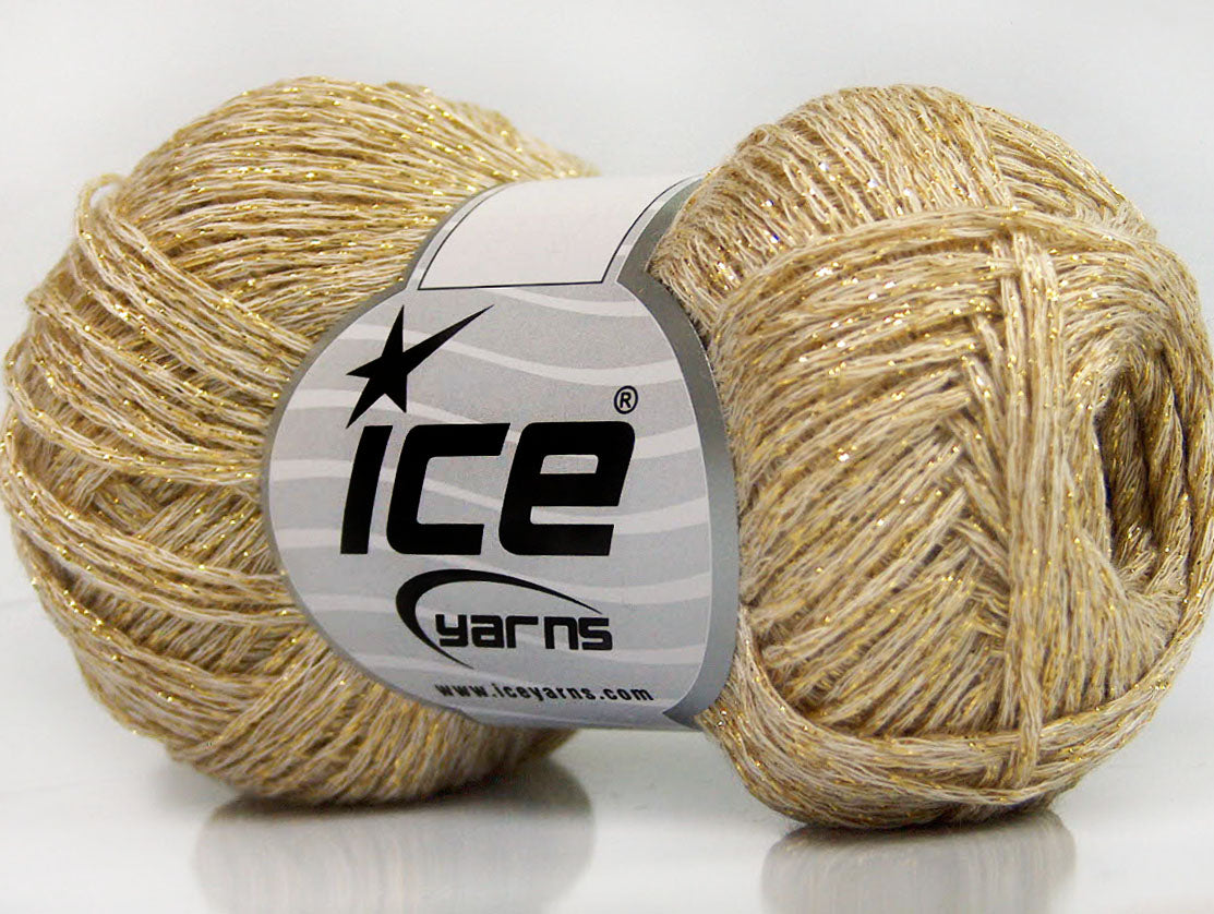 Lot of 8 Skeins ICE SALE METALLIC (60% Cotton) Hand Knitting Yarn Cream Gold