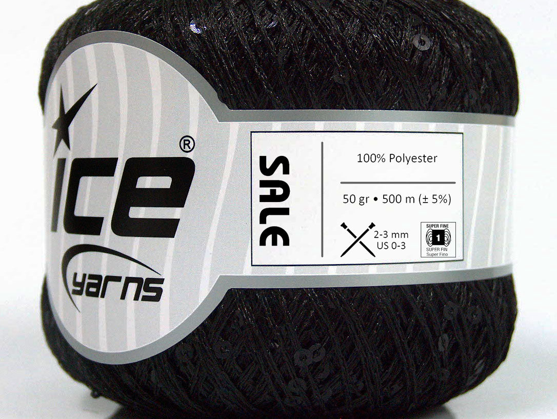 Lot of 6 Skeins ICE SALE BEAD-SEQUIN Hand Knitting Yarn Black