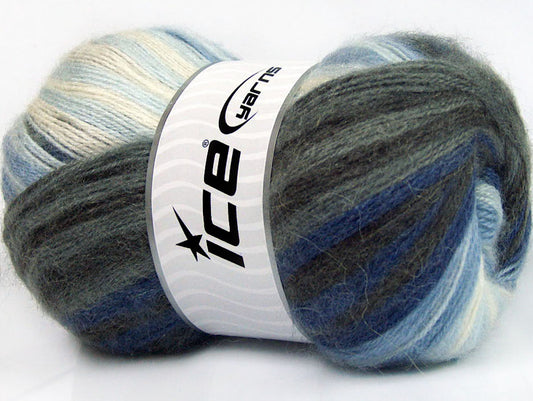 Lot of 4 x 100gr Skeins Ice Yarns ANGORA ELITE (20% Angora 20% Wool) Yarn Blue Shades Grey Shades White