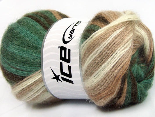 Lot of 4 x 100gr Skeins Ice Yarns ANGORA ELITE (20% Angora 20% Wool) Yarn Green Brown Shades Cream