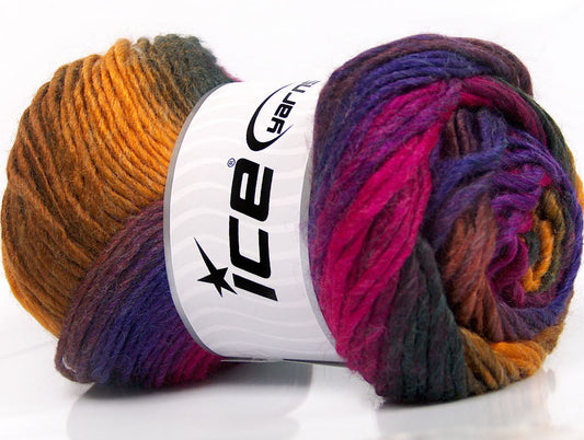 Lot of 4 x 100gr Skeins Ice Yarns AMBIENTE (50% Wool) Yarn Purple Fuchsia Dark Green Fuchsia Gold