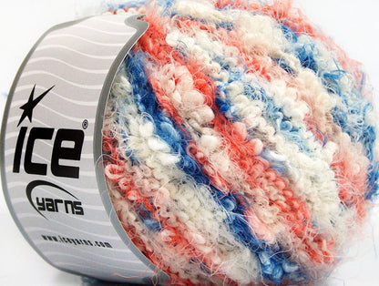 Lot of 4 x 100gr Skeins ICE SALE BOUCLE Hand Knitting Yarn Salmon Blue White