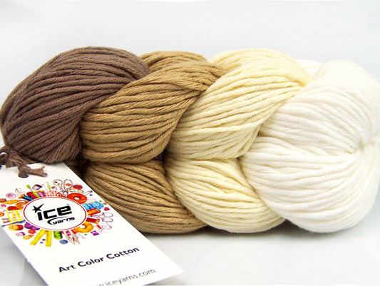 Lot of 2 x 100gr Skeins Ice Yarns ART COLOR COTTON (50% Cotton) Yarn Camel Cafe Latte Cream White