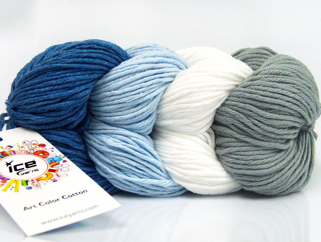 Lot of 2 x 100gr Skeins Ice Yarns ART COLOR COTTON (50% Cotton) Yarn Blue Light Blue White Grey