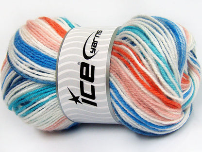 Lot of 4 x 100gr Skeins Ice Yarns GUMBALL Yarn Turquoise Blue Orange Light Pink