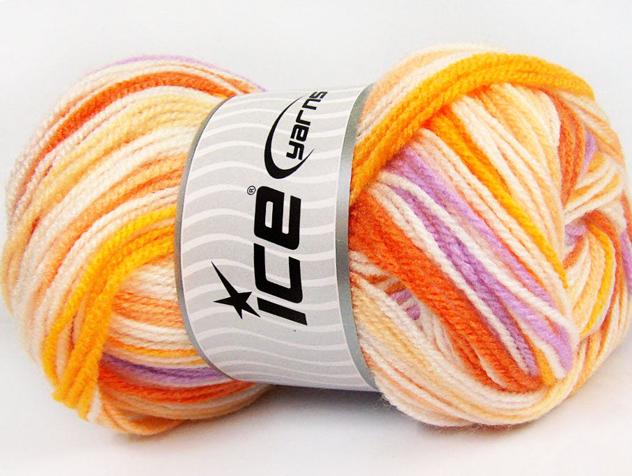 Lot of 4 x 100gr Skeins Ice Yarns GUMBALL Yarn Orange Shades Lilac White