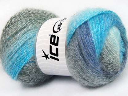 Lot of 4 x 100gr Skeins Ice Yarns MOHAIR PASTEL (10% Mohair 15% Wool) Yarn Grey Shades Turquoise Blue
