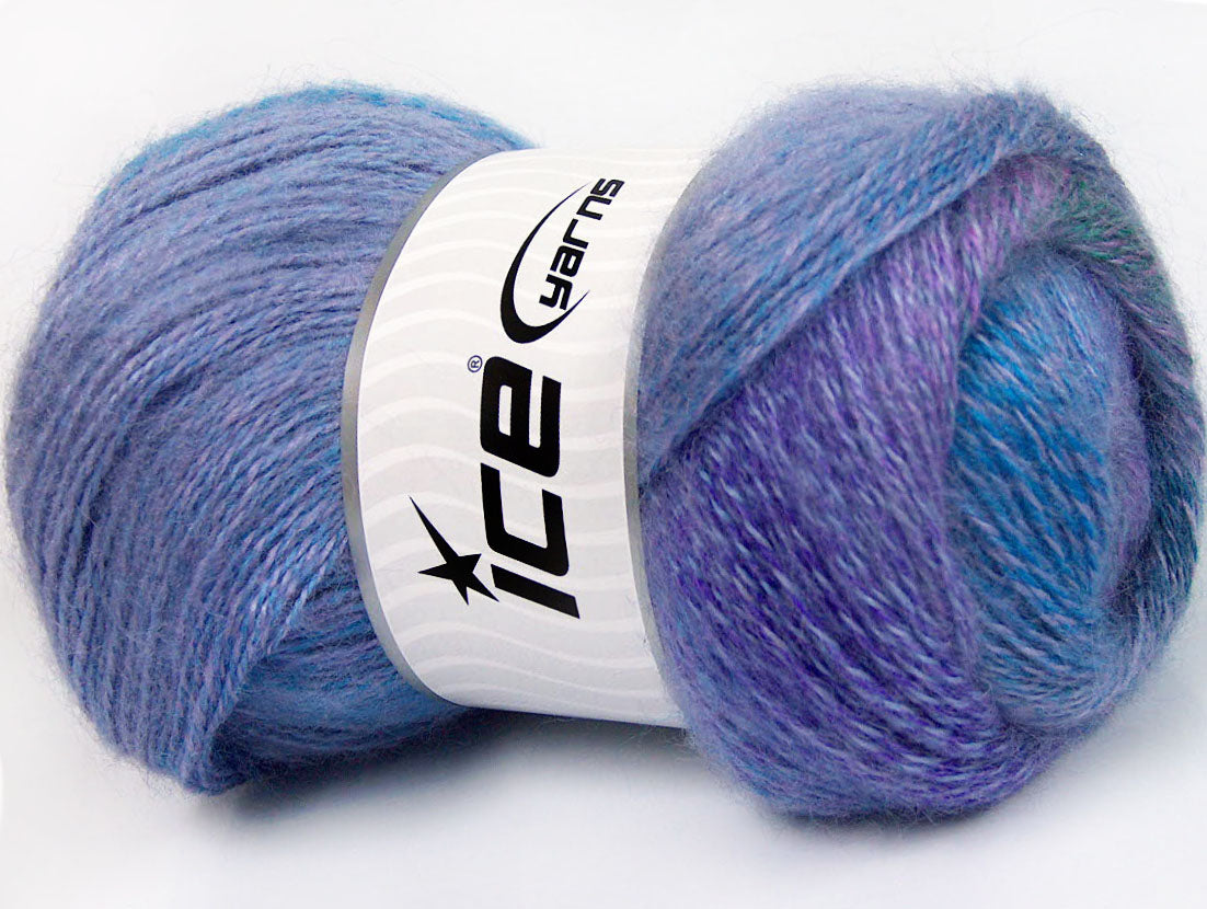 Lot of 4 x 100gr Skeins ICE MOHAIR PASTEL (10% Mohair 15% Wool) Yarn Lilac Purple Blue Shades Green